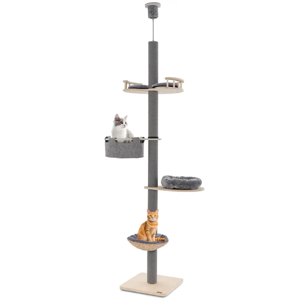Floor to Ceiling Cat Tree with 93 Inch-107 Inch Adjustable Height-Gray - Gray - Cat Trees Condos & Scratchers