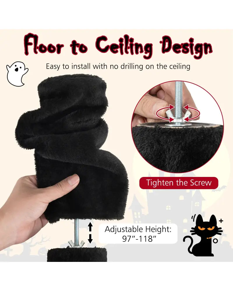 Floor to Ceiling Gothic Cat Tree 97-118 Inches Adjustable 5-Tier with Condo-Black - Black & Red - Cat Trees Condos &