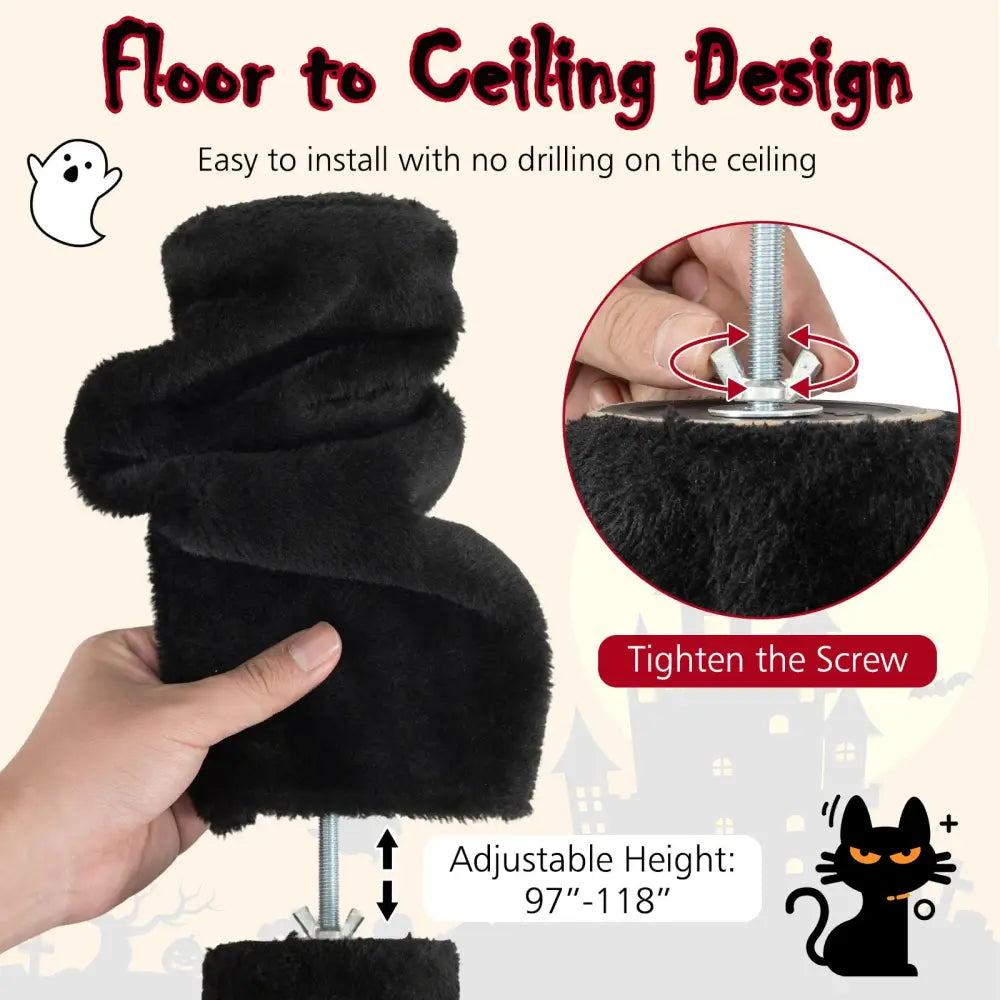 Floor to Ceiling Gothic Cat Tree 97-118 Inches Adjustable 5-Tier with Condo-Black - Black & Red - Cat Trees Condos &