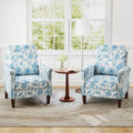 Floral Accent Chair Farmhouse Boho Armchair with Solid Wood Legs and High Back-Blue - Blue - Sofas & Loveseats