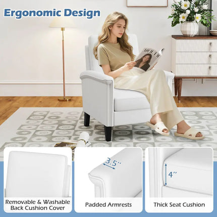 Floral Accent Chair Farmhouse Boho Armchair with Solid Wood Legs and High Back-Beige - Beige - Sofas & Loveseats
