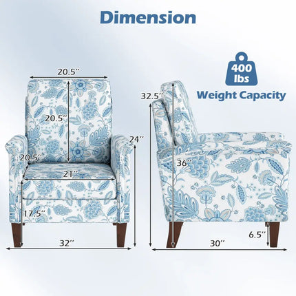 Floral Accent Chair Farmhouse Boho Armchair with Solid Wood Legs and High Back-Blue - Blue - Sofas & Loveseats