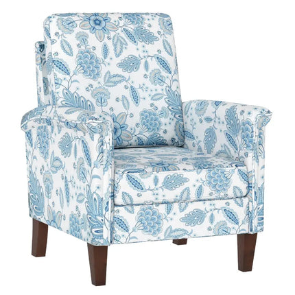 Floral Accent Chair Farmhouse Boho Armchair with Solid Wood Legs and High Back-Blue - Blue - Sofas & Loveseats