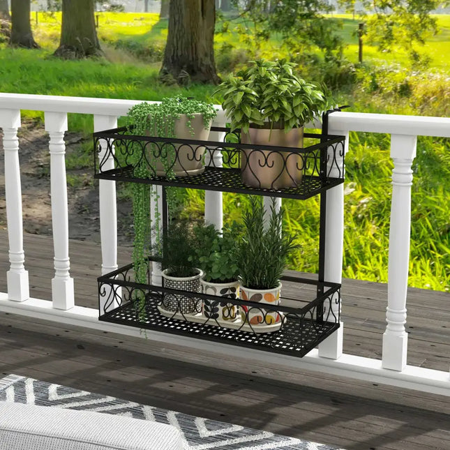 Flower Pot Holder with Adjustable Hooks and 2 Planter Baskets - Black - Plant Stands