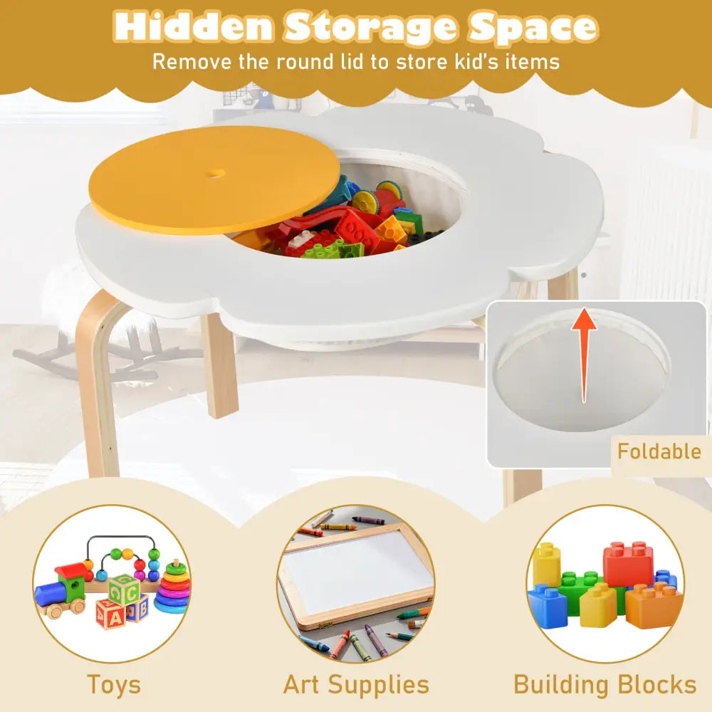 Flower-shaped Children Table Set Wooden Play and Activity Table with 2 Colorful Chairs and Stools-Multicolor