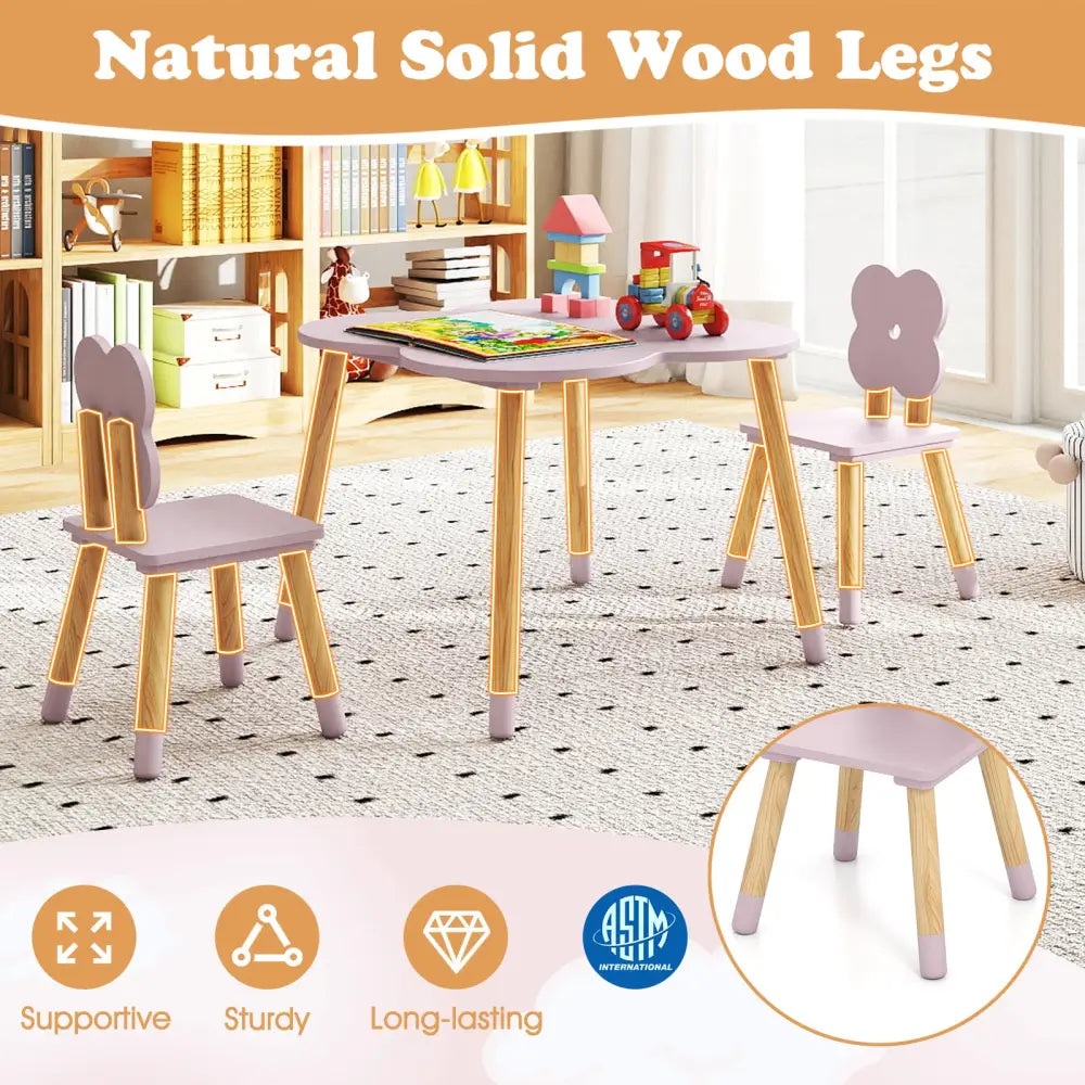 Flower-shaped Kids Table Set with Solid Pine Wood Legs-Pink - Pink - Kids Table & Chair Sets
