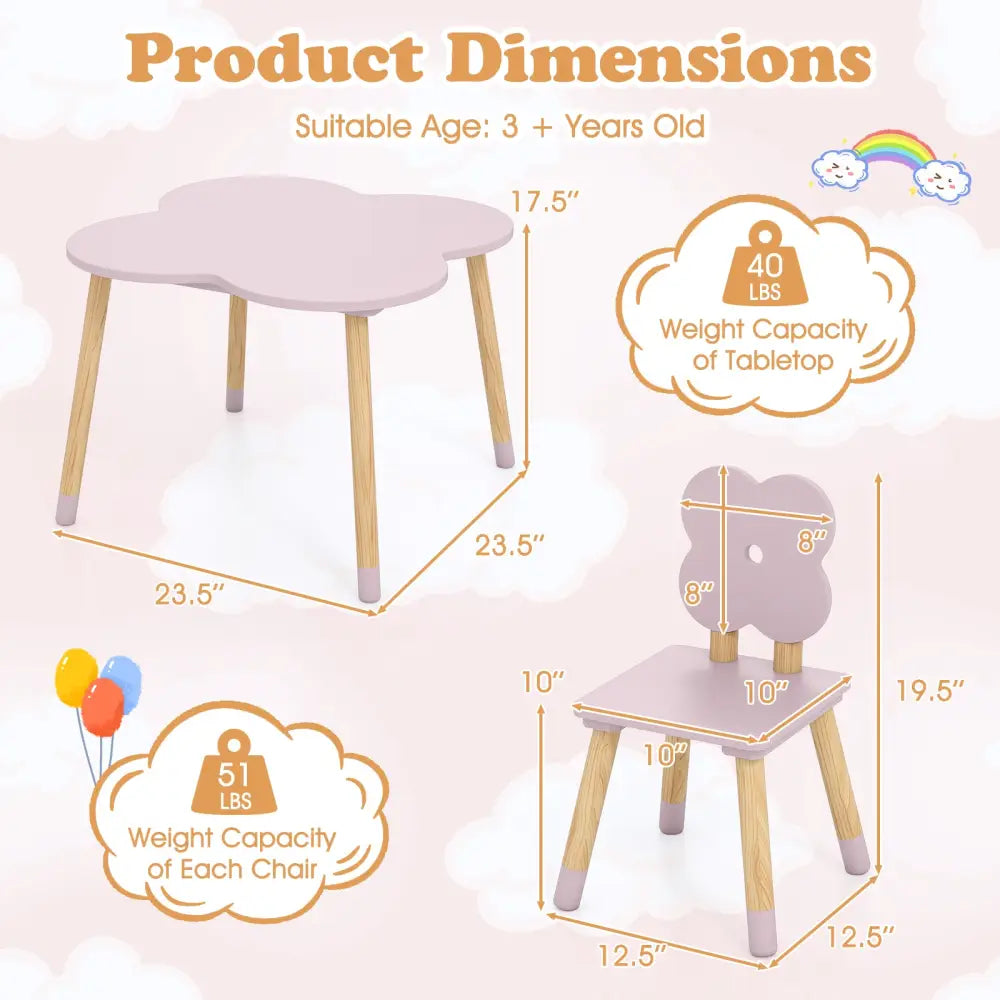 Flower-shaped Kids Table Set with Solid Pine Wood Legs-Pink - Pink - Kids Table & Chair Sets