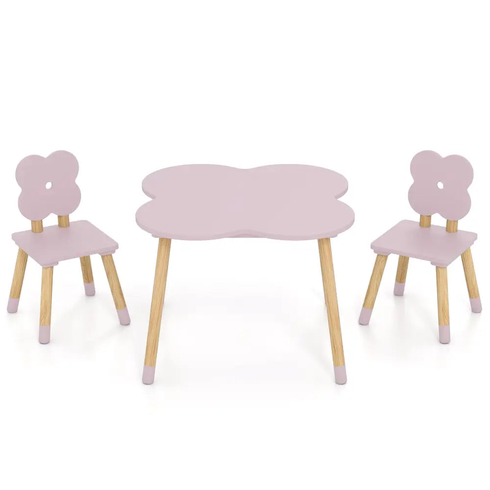 Flower-shaped Kids Table Set with Solid Pine Wood Legs-Pink - Pink - Kids Table & Chair Sets