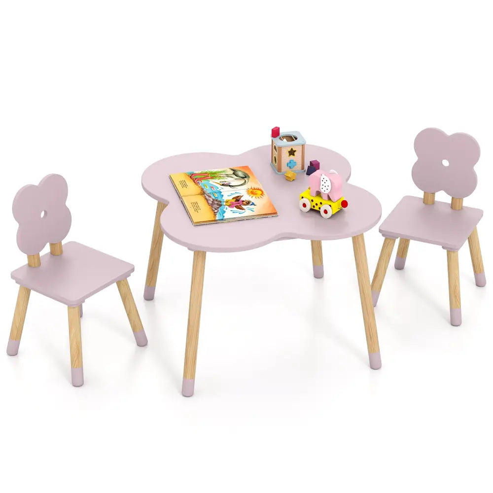 Flower-shaped Kids Table Set with Solid Pine Wood Legs-Pink - Pink - Kids Table & Chair Sets