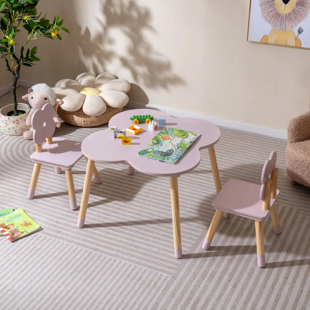 Flower-shaped Kids Table Set with Solid Pine Wood Legs-Pink - Pink - Kids Table & Chair Sets