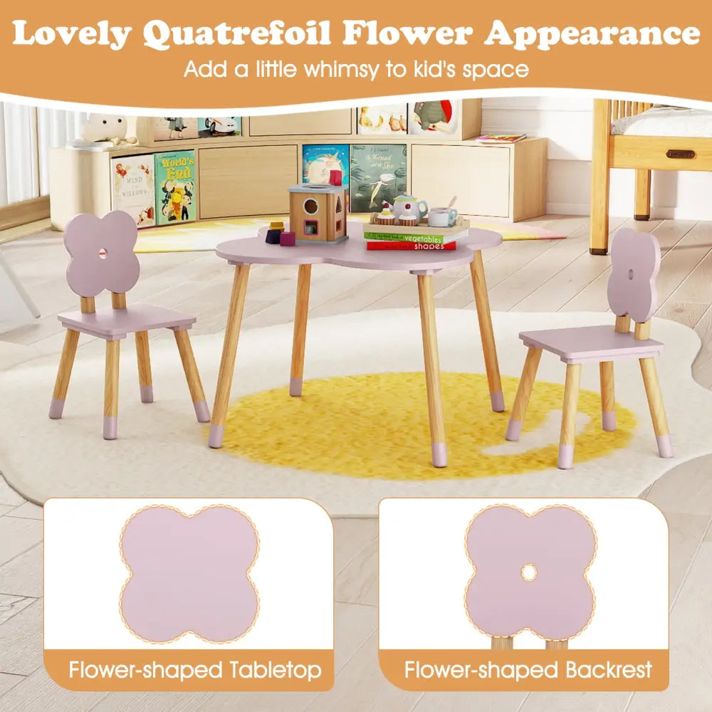 Flower-shaped Kids Table Set with Solid Pine Wood Legs-Pink - Pink - Kids Table & Chair Sets