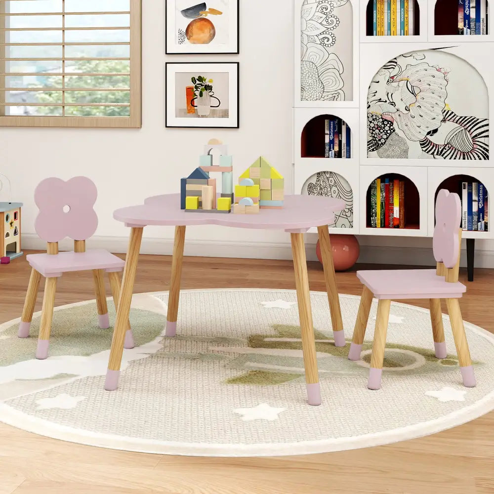 Flower-shaped Kids Table Set with Solid Pine Wood Legs-Pink - Pink - Kids Table & Chair Sets