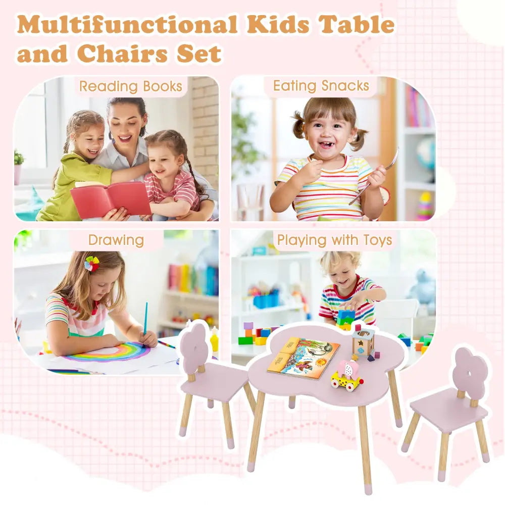 Flower-shaped Kids Table Set with Solid Pine Wood Legs-Pink - Pink - Kids Table & Chair Sets