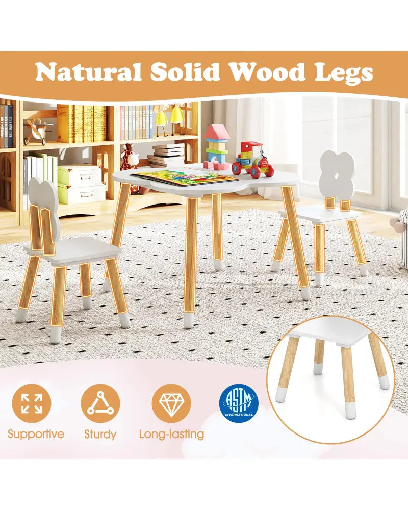 Flower-shaped Kids Table Set with Solid Pine Wood Legs-White - White - Kids Table & Chair Sets