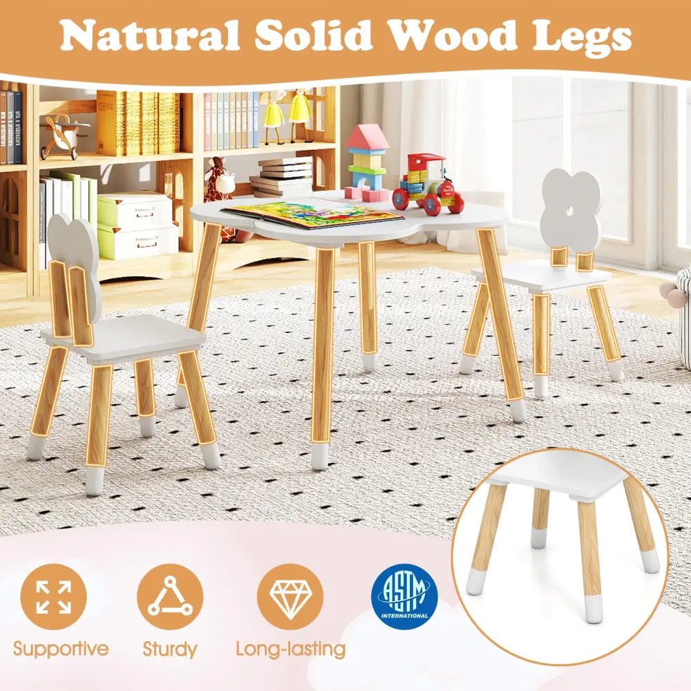 Flower-shaped Kids Table Set with Solid Pine Wood Legs-White - White - Kids Table & Chair Sets