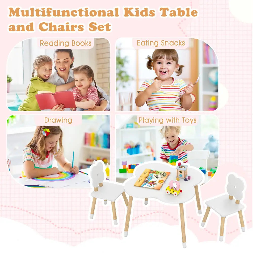 Flower-shaped Kids Table Set with Solid Pine Wood Legs-White - White - Kids Table & Chair Sets