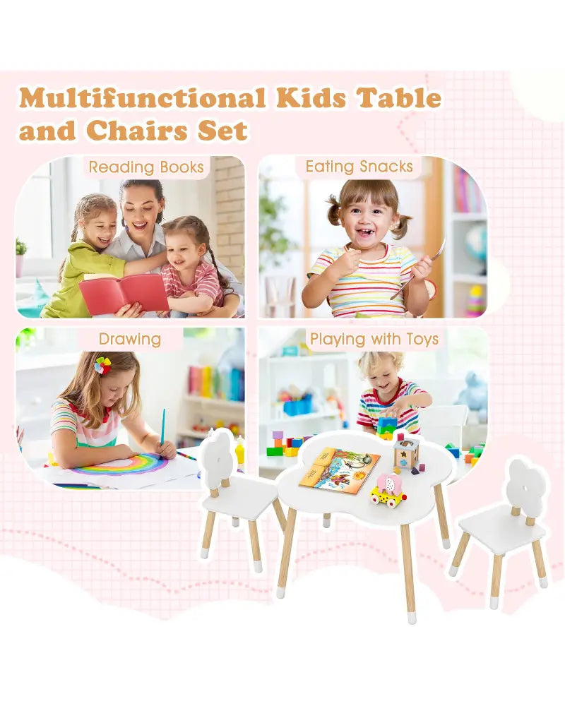 Flower-shaped Kids Table Set with Solid Pine Wood Legs-White - White - Kids Table & Chair Sets