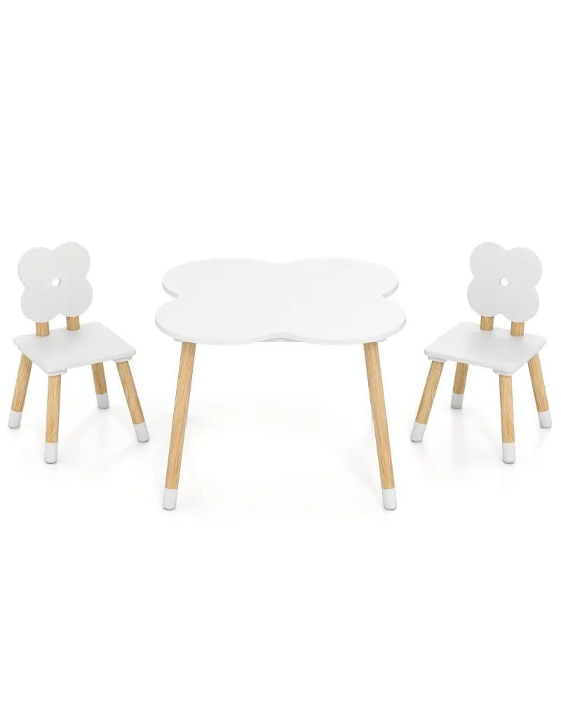 Flower-shaped Kids Table Set with Solid Pine Wood Legs-White - White - Kids Table & Chair Sets