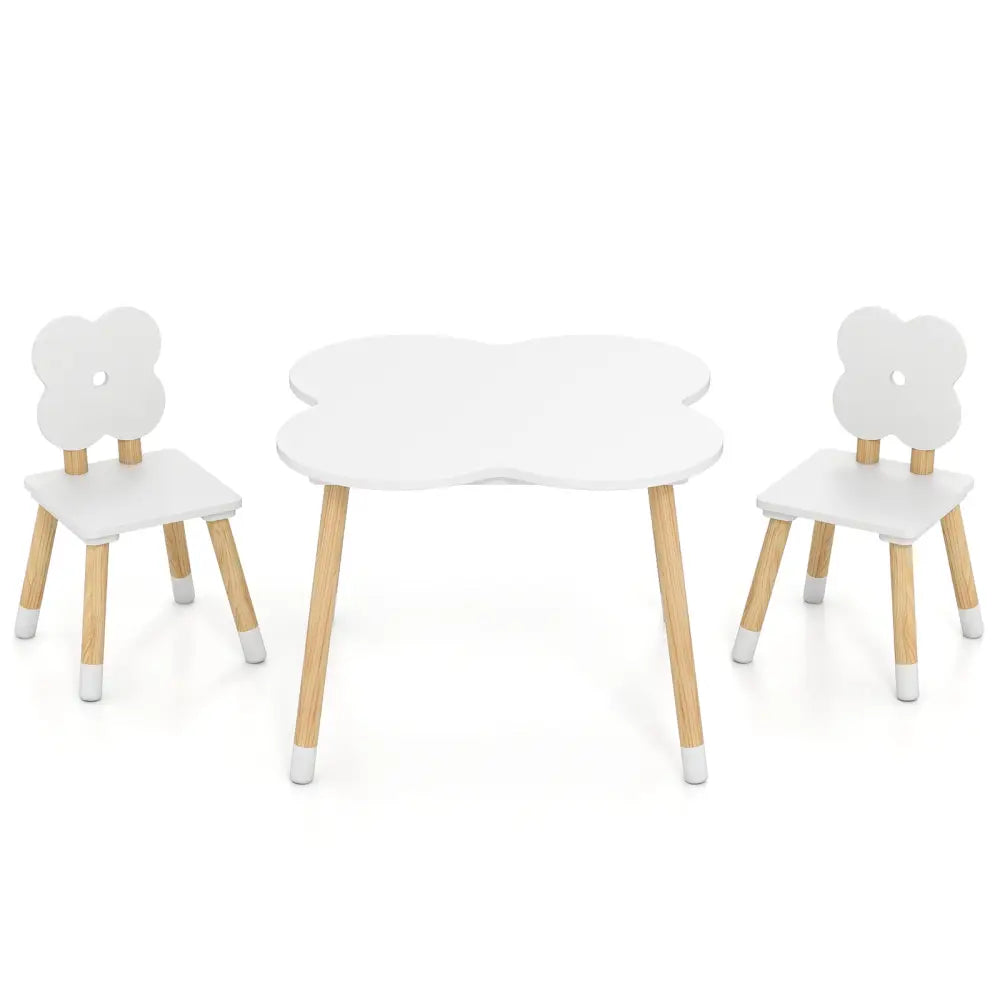Flower-shaped Kids Table Set with Solid Pine Wood Legs-White - White - Kids Table & Chair Sets