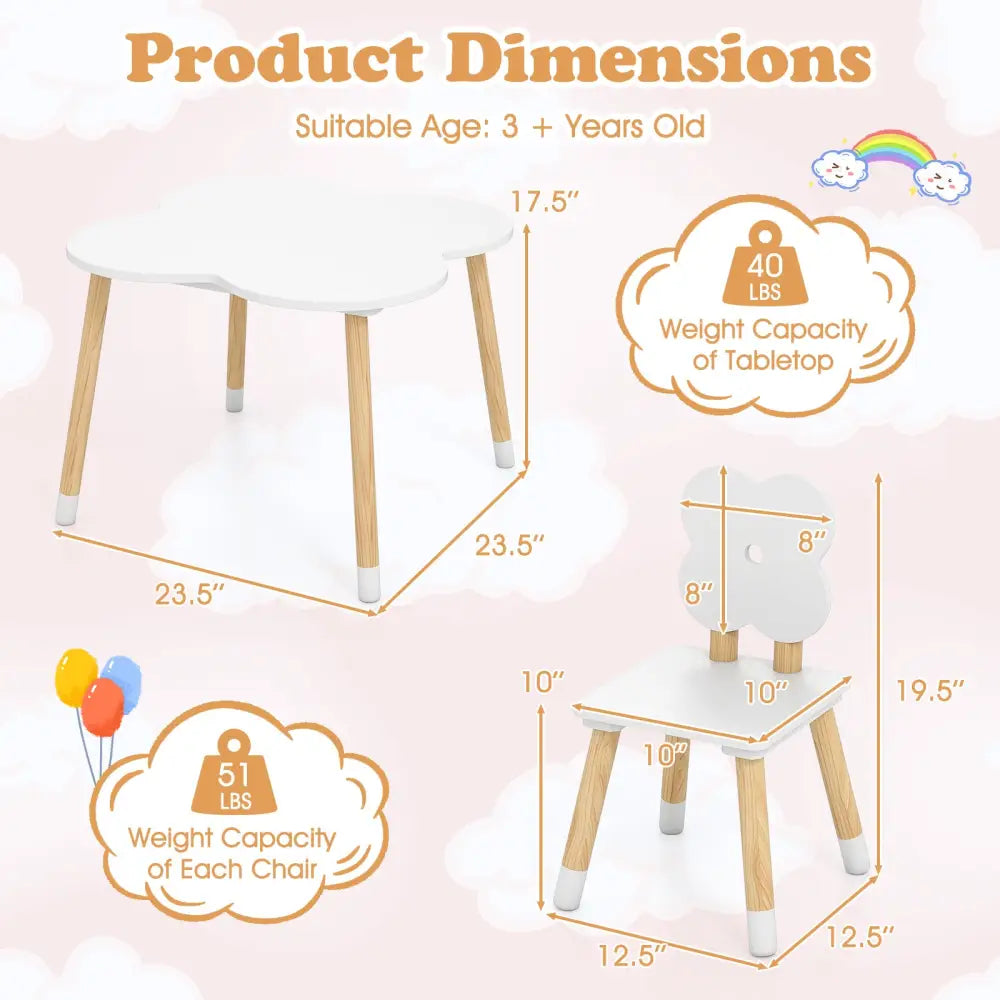 Flower-shaped Kids Table Set with Solid Pine Wood Legs-White - White - Kids Table & Chair Sets