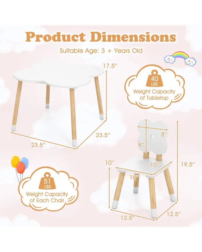 Flower-shaped Kids Table Set with Solid Pine Wood Legs-White - White - Kids Table & Chair Sets