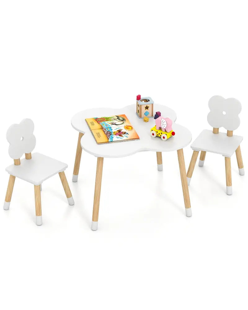 Flower-shaped Kids Table Set with Solid Pine Wood Legs-White - White - Kids Table & Chair Sets