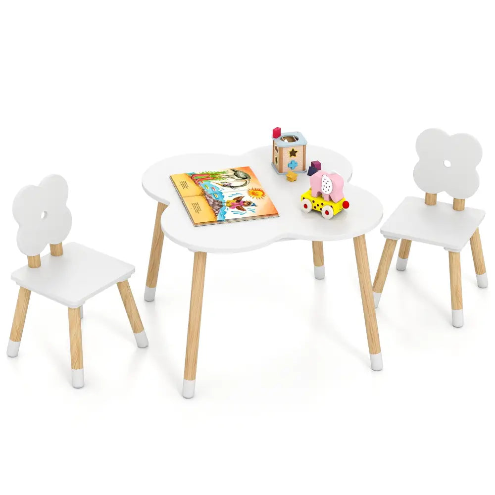 Flower-shaped Kids Table Set with Solid Pine Wood Legs-White - White - Kids Table & Chair Sets