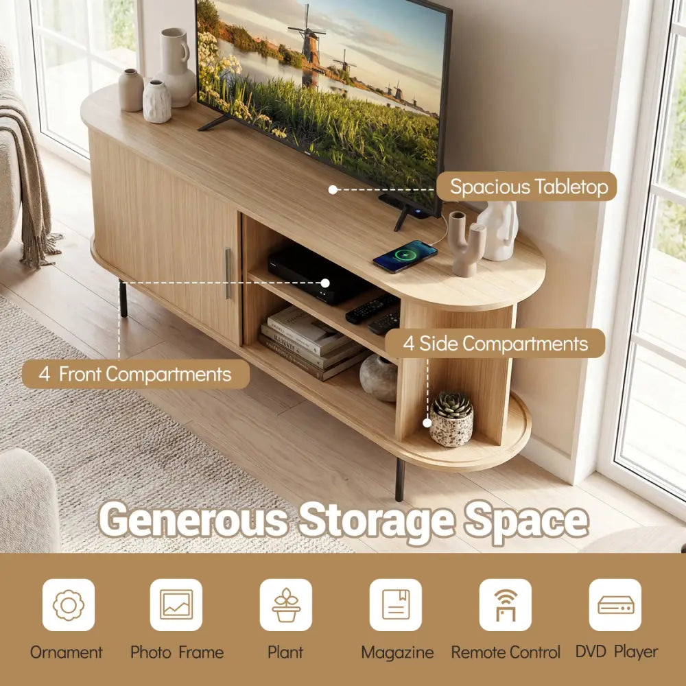 Fluted TV Stand for TVs up to 60’’ Mid Century Curved Entertainment Center-Natural - Natural - Entertainment Centers &
