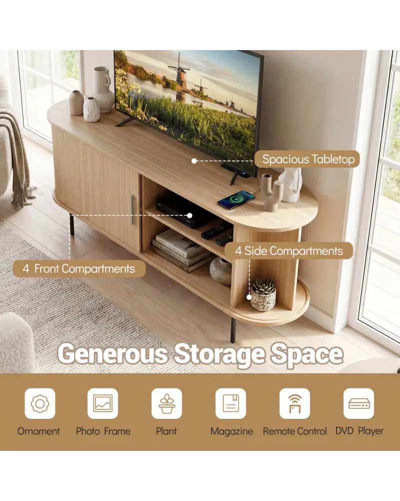 Fluted TV Stand for TVs up to 60’’ Mid Century Curved Entertainment Center-Natural - Natural - Entertainment Centers &