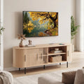 Fluted TV Stand for TVs up to 60’’ Mid Century Curved Entertainment Center-Natural - Natural - Entertainment Centers &
