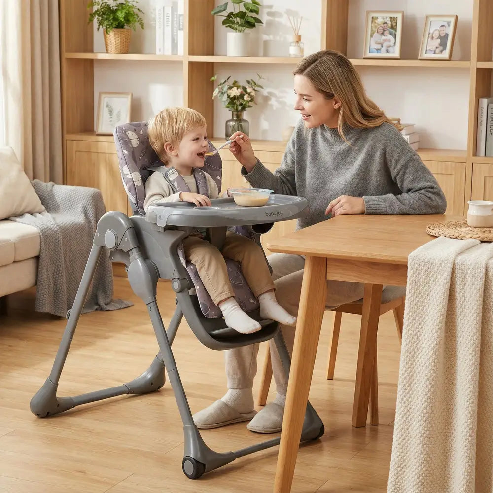 Folable High Chair with Detachable Cushion and High Chair for Babies and Toddlers-Gray - Gray - High Chairs