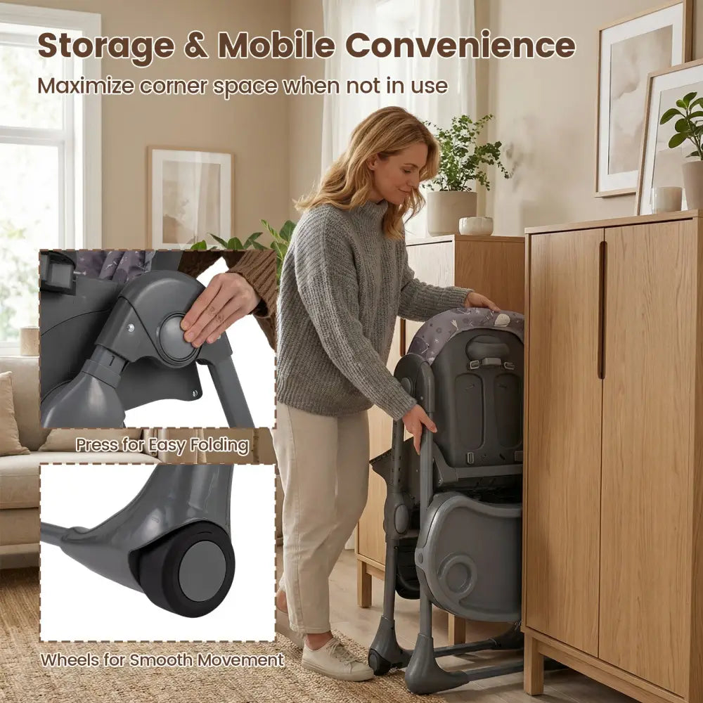 Folable High Chair with Detachable Cushion and High Chair for Babies and Toddlers-Gray - Gray - High Chairs