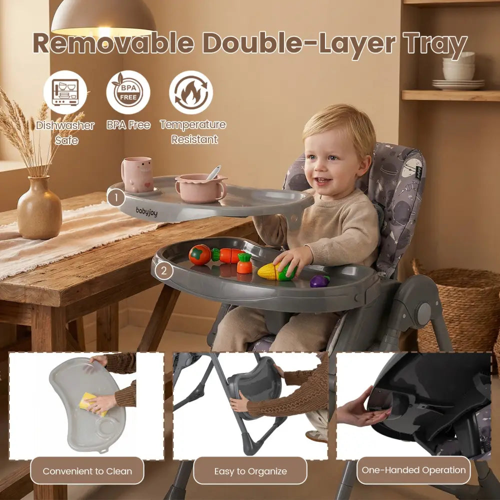 Folable High Chair with Detachable Cushion and High Chair for Babies and Toddlers-Gray - Gray - High Chairs