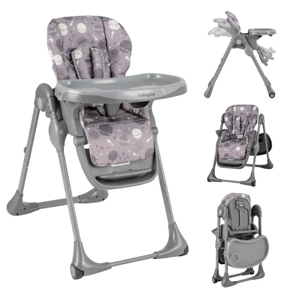 Folable High Chair with Detachable Cushion and High Chair for Babies and Toddlers-Gray - Gray - High Chairs
