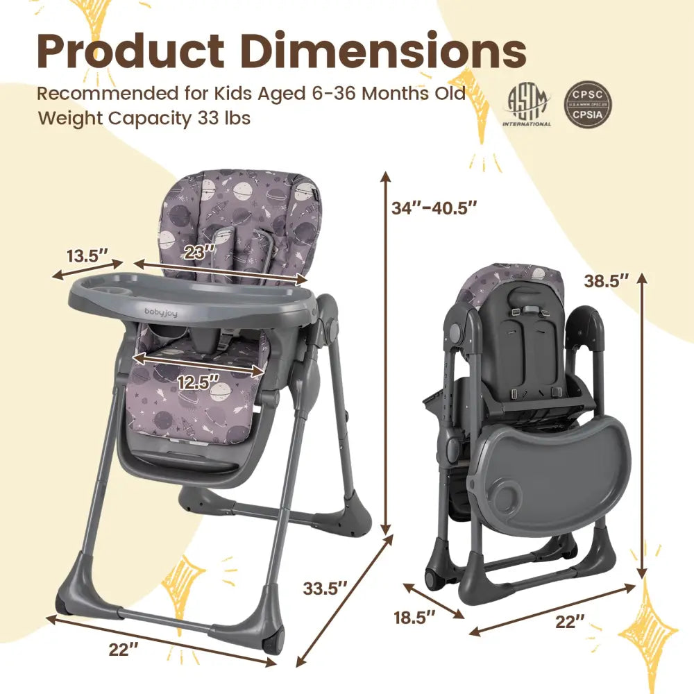 Folable High Chair with Detachable Cushion and High Chair for Babies and Toddlers-Gray - Gray - High Chairs
