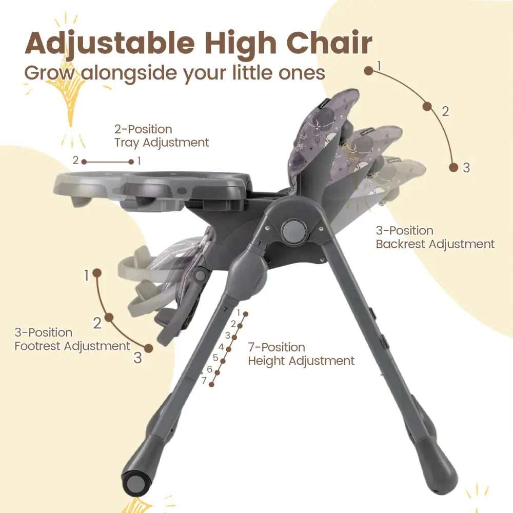Folable High Chair with Detachable Cushion and High Chair for Babies and Toddlers-Gray - Gray - High Chairs
