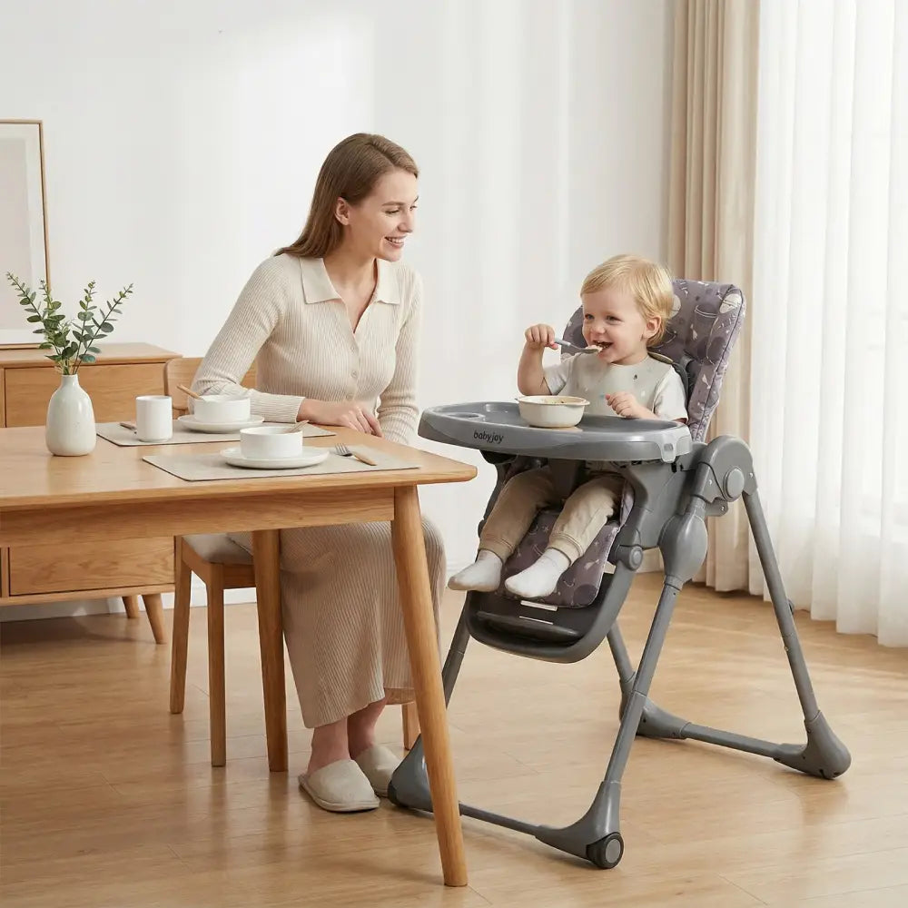 Folable High Chair with Detachable Cushion and High Chair for Babies and Toddlers-Gray - Gray - High Chairs