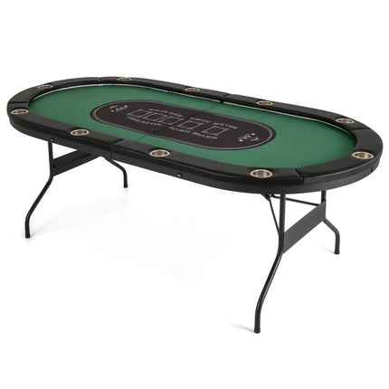 Foldable 10 - Player Poker Table with LED Lights and USB Ports Ideal for Texas Casino - Green - Oasis Home Essentials