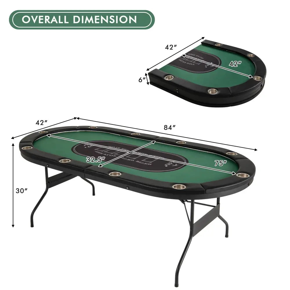 Foldable 10-Player Poker Table with LED Lights and USB Ports Ideal for Texas Casino-Green - Green - Game Room