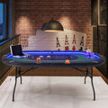 Foldable 10-Player Poker Table with LED Lights and USB Ports Ideal for Texas Casino-Green - Green - Game Room