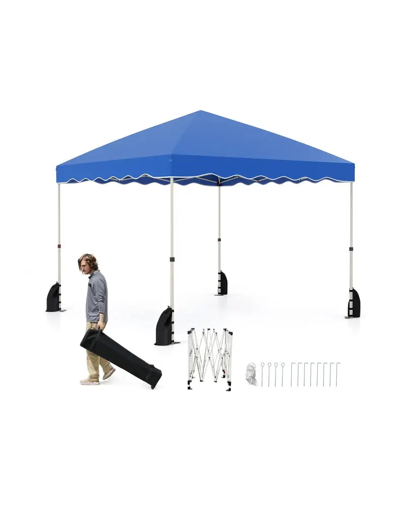 Foldable 10 X 10 Feet Pop up Canopy Tent with Wheeled Bag-Blue - Blue - Canopies