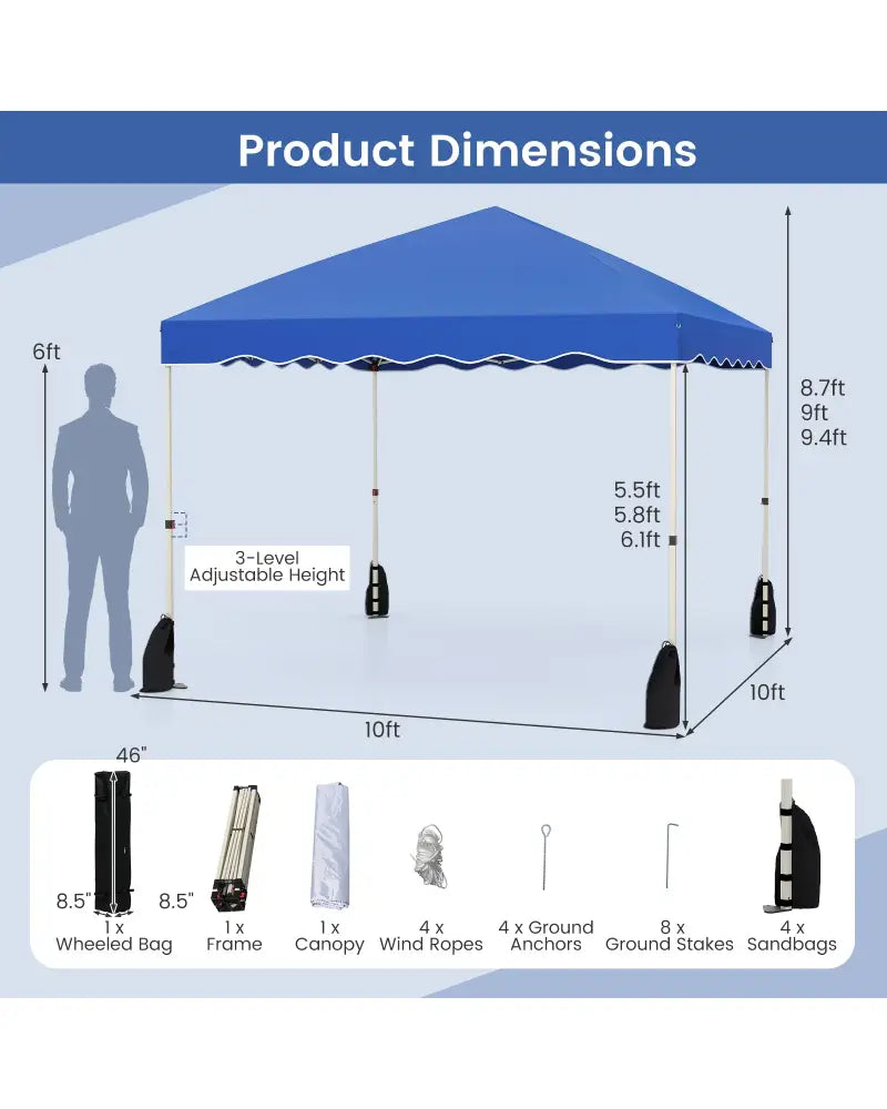 Foldable 10 X 10 Feet Pop up Canopy Tent with Wheeled Bag-Blue - Blue - Canopies