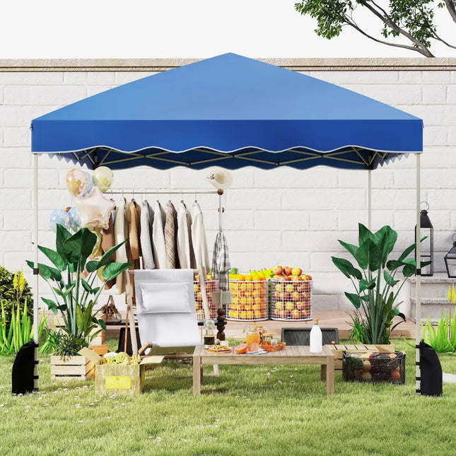 Foldable 10 X 10 Feet Pop up Canopy Tent with Wheeled Bag-Blue - Blue - Canopies
