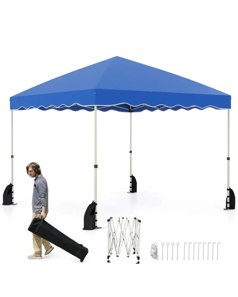 Foldable 10 X 10 Feet Pop up Canopy Tent with Wheeled Bag-Blue - Blue - Canopies