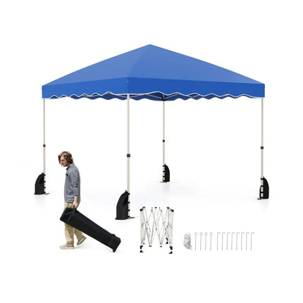 Foldable 10 X 10 Feet Pop up Canopy Tent with Wheeled Bag-Blue - Blue - Canopies