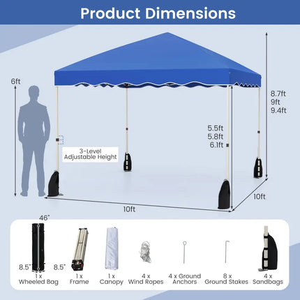 Foldable 10 X 10 Feet Pop up Canopy Tent with Wheeled Bag-Blue - Blue - Canopies