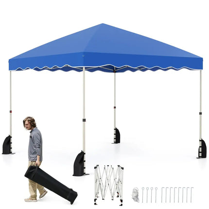 Foldable 10 X 10 Feet Pop up Canopy Tent with Wheeled Bag-Blue - Blue - Canopies
