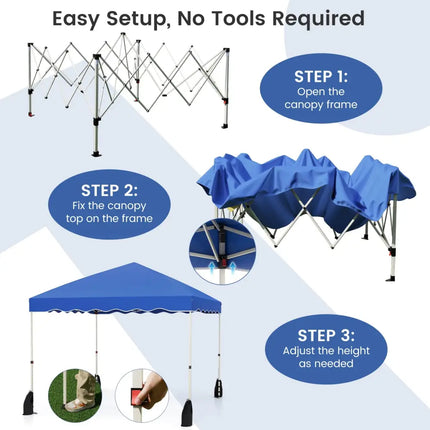 Foldable 10 X 10 Feet Pop up Canopy Tent with Wheeled Bag-Blue - Blue - Canopies