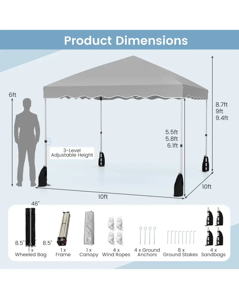 Foldable 10 X 10 Feet Pop up Canopy Tent with Wheeled Bag-Gray - Gray - Canopies