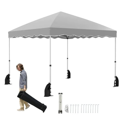 Foldable 10 X 10 Feet Pop up Canopy Tent with Wheeled Bag-Gray - Gray - Canopies
